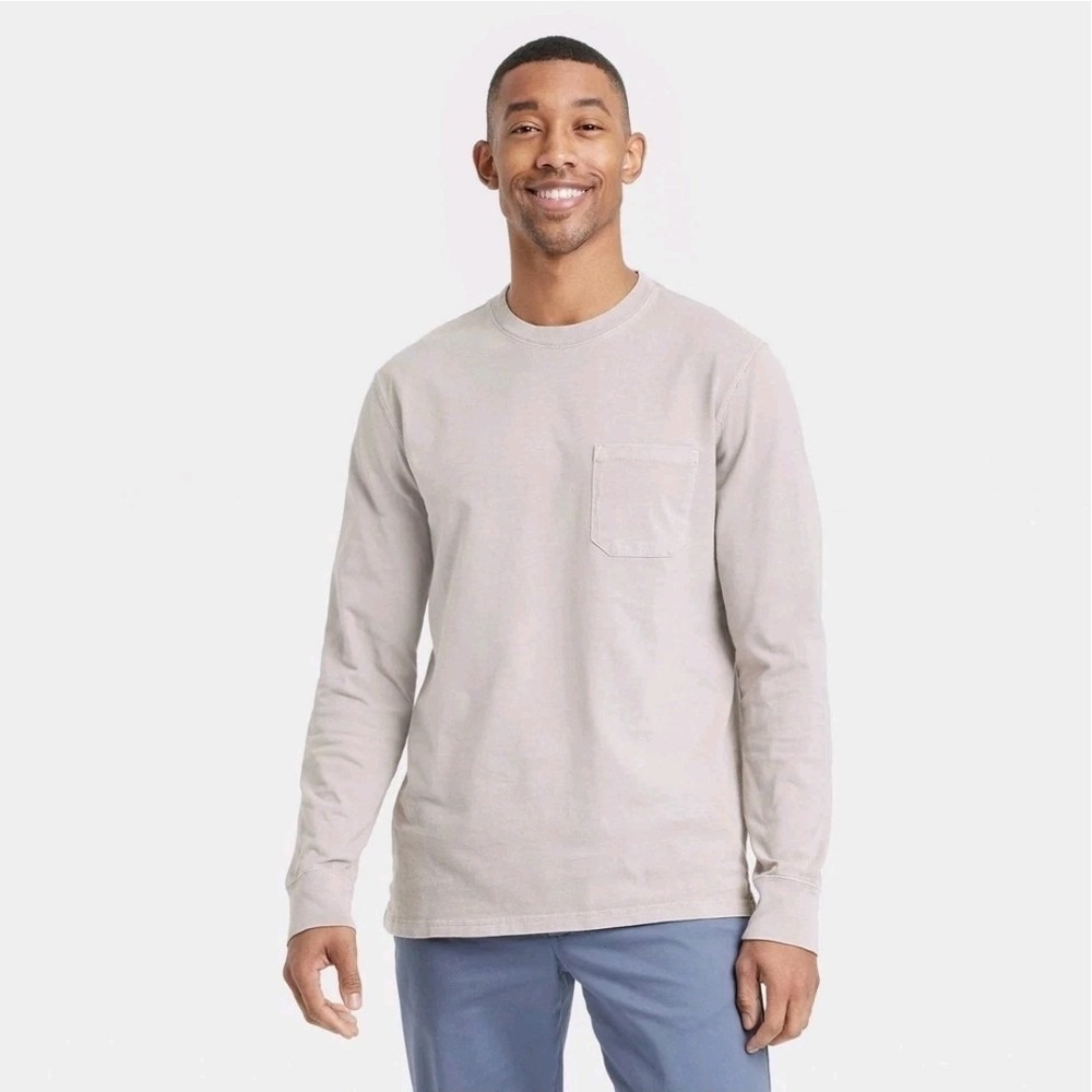 Goodfellow & Co 2pk Men's Long Sleeve Pocket Tee Shirt S Taupe New